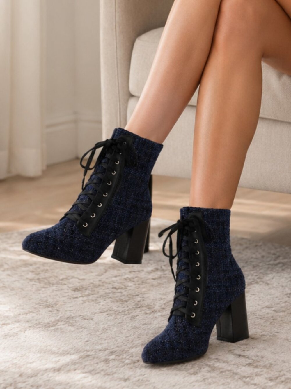 Navy Blue Tweed Boot